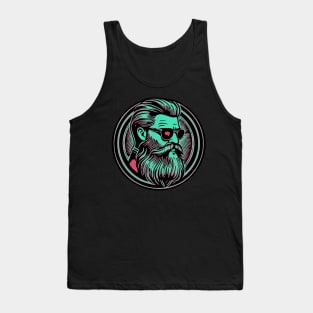 Hipster Bearded Man With Glasses Tank Top